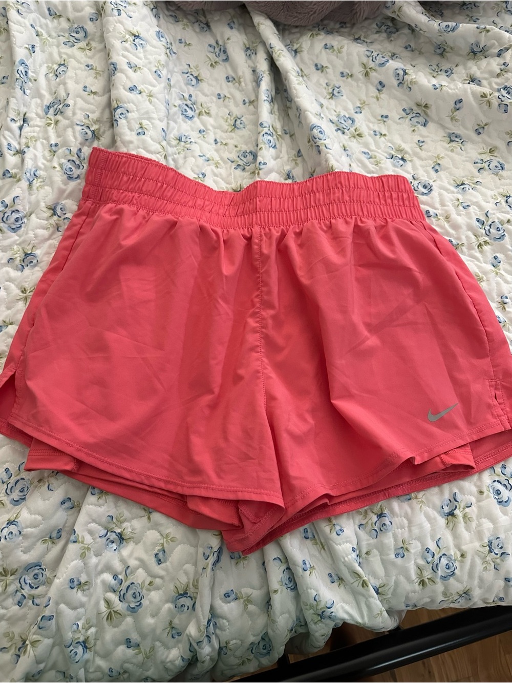 Nike Women's Coral-Pink Athletic Shorts with Elastic Waistband